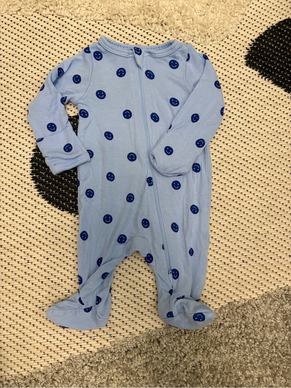 wonder nation Light Blue Footed One-Piece with Dark Blue Smiley Dots